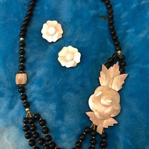 Rare Vintage Mother of Pearl Necklace with Earrings